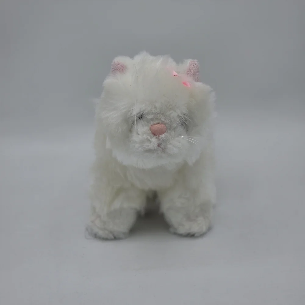 GANZ White Perisan Fluffy Plush Cat with Pink Ear and Nose Details